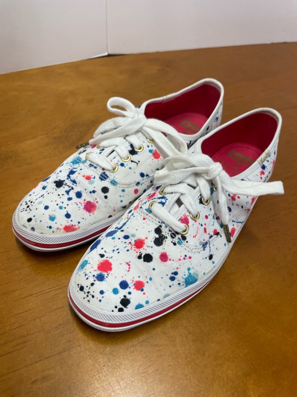 Kate Spade Keds Collab. White Splatter Paint Canvas Sneakers Women’s Size 6